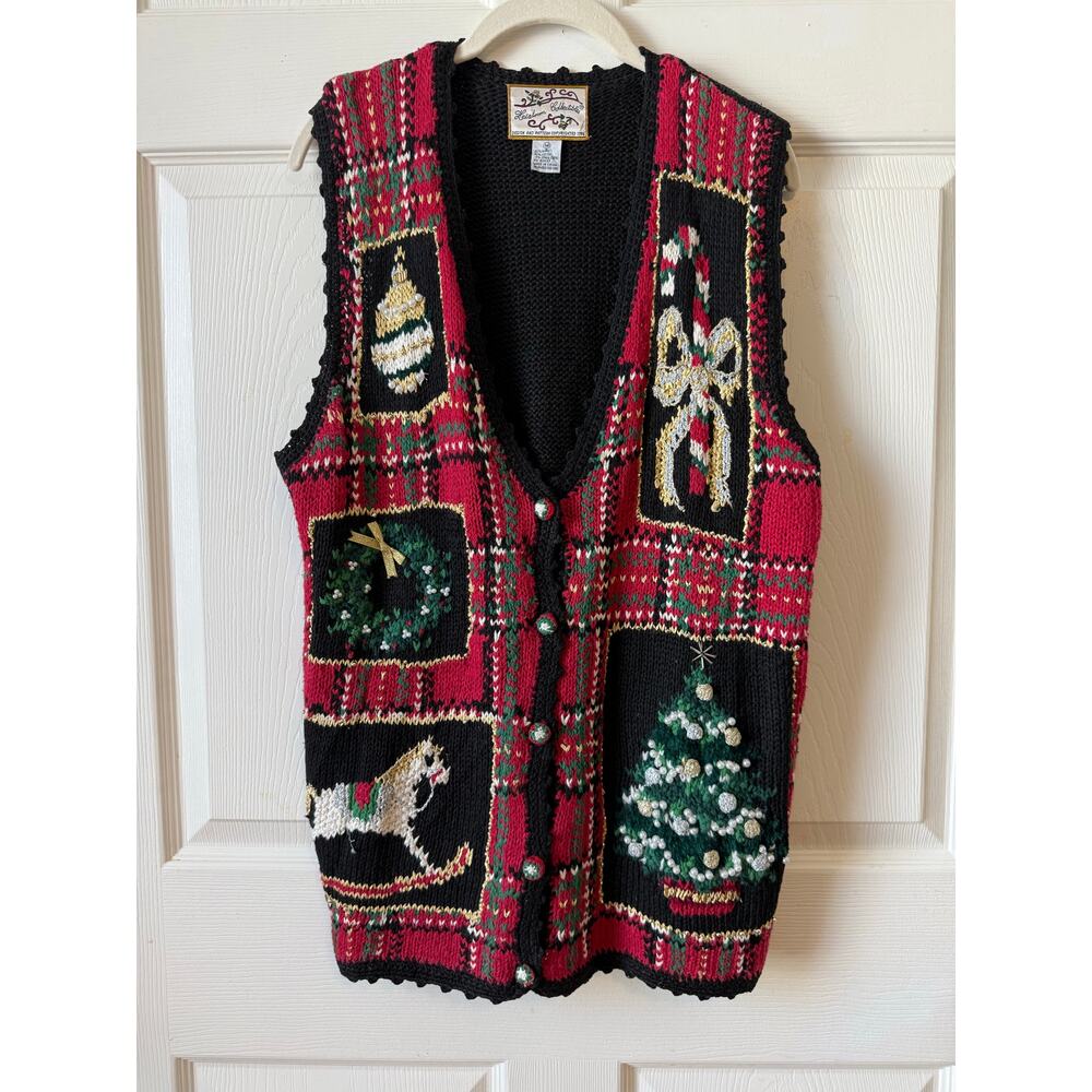Vintage Heirloom Collectibles 1996 Christmas Sweater Vest Size M Teacher Granny